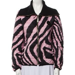 Roberto Cavalli Pink and Black Zebra Puffer Jacket